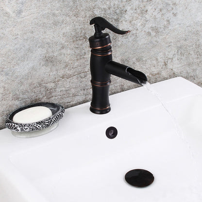Traditional Waterfall Oil-Rubbed Bronze Bathroom Faucet, Single-Handle Single-Hole Brass Faucet
