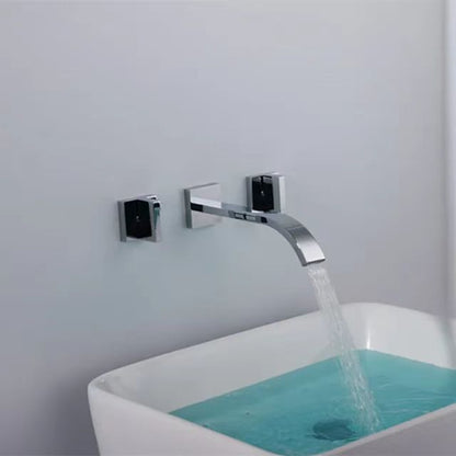Chrome Modern Wall-Mount Bathroom Faucet, Double-Handle Waterfall Spout Faucet