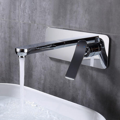 Chrome Wall-Mount Bathroom Faucet, Single-Handle Basin Faucet with Escutcheon Plate