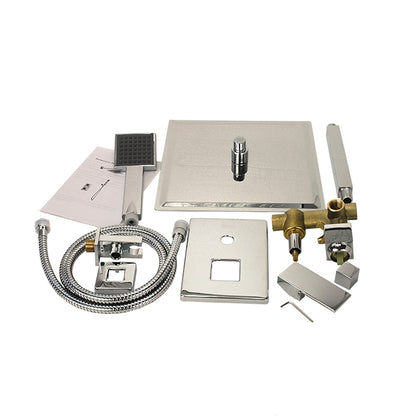 Chrome Ceiling-Mount Rainfall Shower System, Modern Complete Shower Faucet Set with Handheld Shower