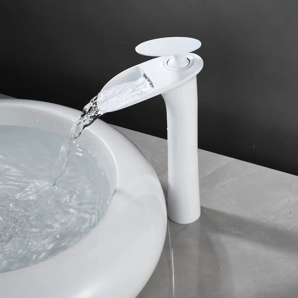 Waterfall Vessel Bathroom Faucet, Modern Single-Handle Single-Hole Tall Basin Faucet