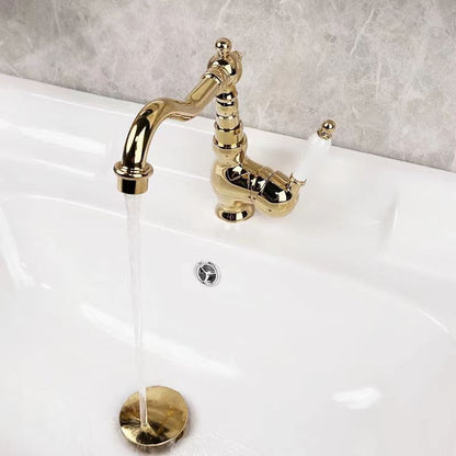 Vintage Single-Hole Bathroom Faucet, Single-Handle Swivel Spout Basin Faucet, Polished Gold / Chrome / Matte White / Gunmetal / Antique Brass