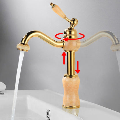 Retro Vintage Height-Adjustable Swivel Spout Bathroom Faucet, Single-Handle Single-Hole Brass Faucet, Gold / White / Black