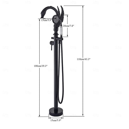 Swan Design Freestanding Tub Filler Faucet, Single-Handle Swivel Spout Tub Faucet with Handheld Shower, Polished Gold / Matte Black