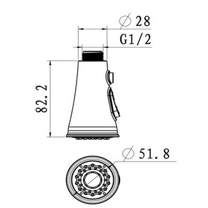 Chrome 3-Function Pull-Down Kitchen Faucet Replacement Spray Head, G1/2 Thread Faucet Aerator Spout