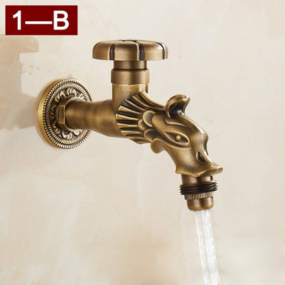 Retro Dragon Design Wall-Mount Outdoor Faucet, Single-Handle Brass Faucet, Antique Brass / Matte Black / Brushed Gold