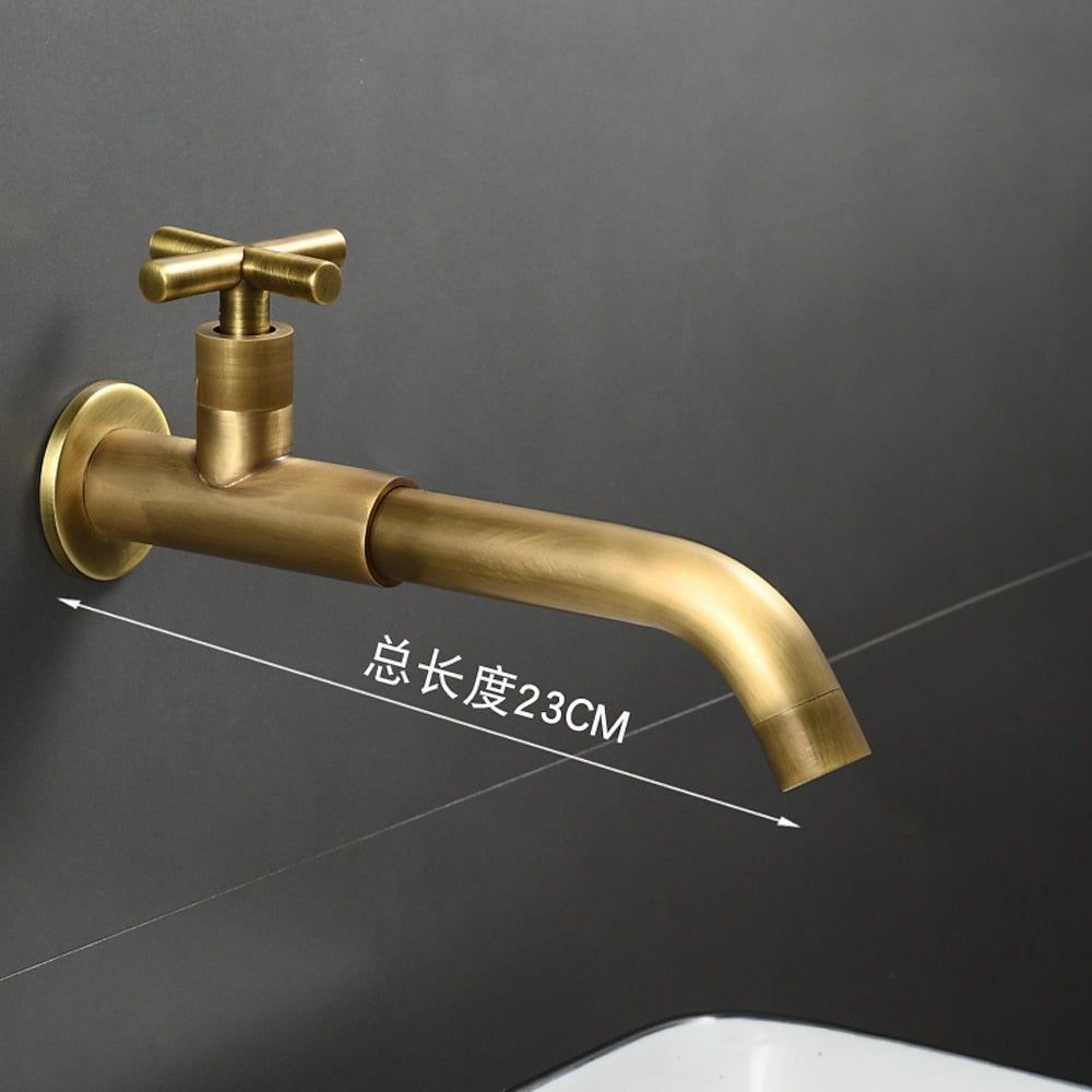 Wall-Mount Single-Hole Bathroom Faucet, Single Cross Handle Swivel Spout Faucet, Antique Brass / Matte Black / Chrome / Matte White / Polished Gold / Gunmetal