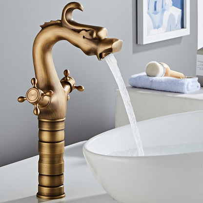 Vintage Dragon Vessel Sink Faucet, Single-Hole Double Cross Handle Brass Faucet
