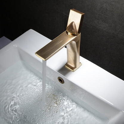 Brushed Gold Modern Bathroom Sink Faucet, Single-Hole Single-Handle Brass Faucet