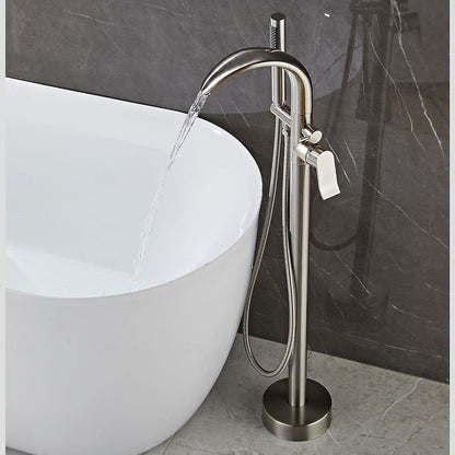 Brushed Nickel Modern Freestanding Tub Filler Faucet, Single-Handle Swivel Spout Faucet with Handheld Shower