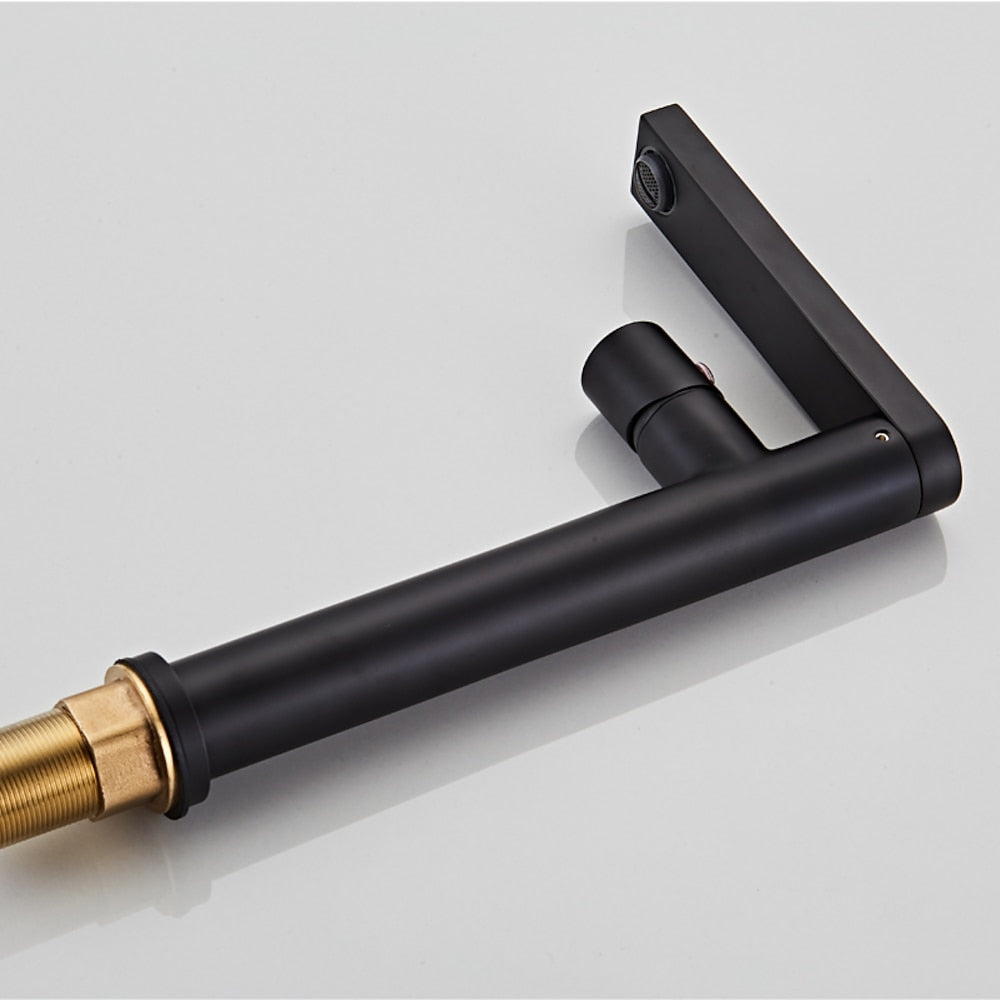 Matte Black Rotatable Spout Tall Vessel Faucet, Modern Single-Hole Single-Handle Bathroom Faucet