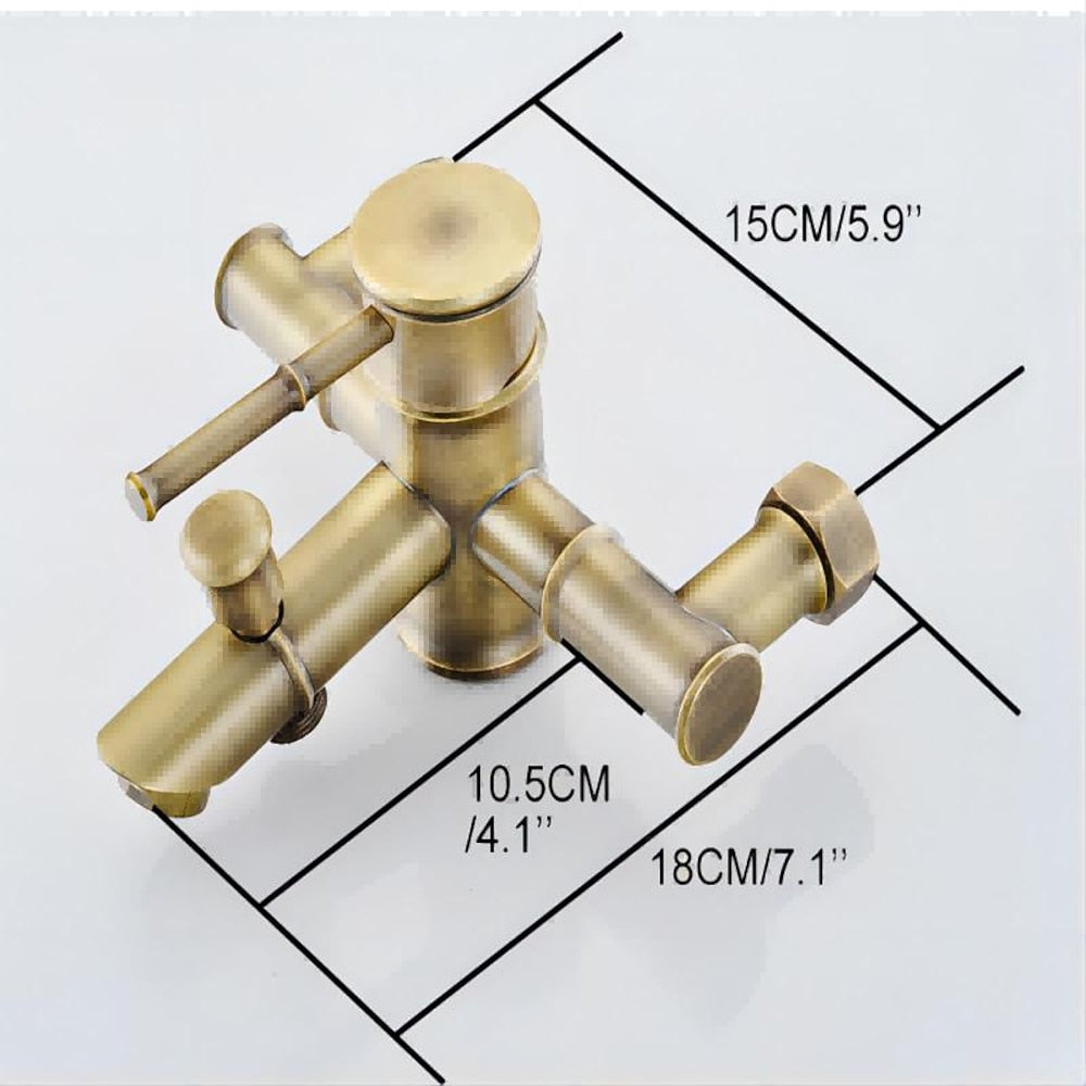 Vintage Wall-Mount Tub Filler Faucet, Single-Handle Brass Faucet with Handheld Shower, Antique Brass / Oil-Rubbed Bronze
