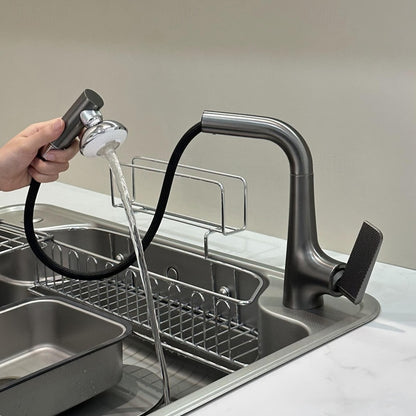Modern Single-Hole Pull-Out Kitchen Faucet, Single-Handle Multi-Function Faucet, Gray / Silver / White / Multi