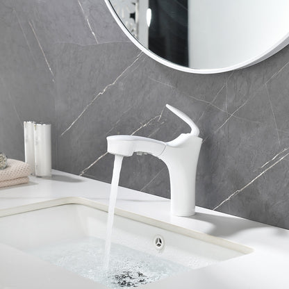 Pull-Out Single-Hole Bathroom Faucet, Single-Handle Brass Faucet, Brushed Gold / Matte Black / Matte White / Chrome / Gunmetal