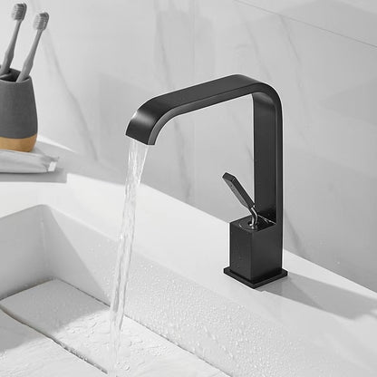 Modern Waterfall Bathroom Faucet, Single-Handle Single-Hole Faucet, Matte Black / Matte White / Gunmetal