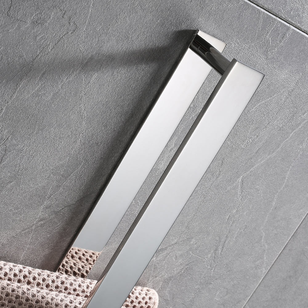 Self-Adhesive SUS304 Stainless Steel Towel Bar, Wall-Mounted No-Drill Towel Holder with Hook, Matte Black / Chrome / Brushed Nickel