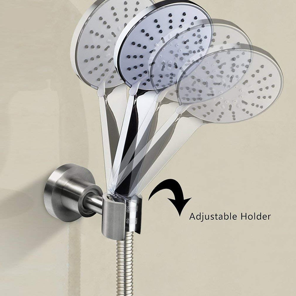 Brushed Stainless Steel Wall-Mount Shower Head Holder, 360-Degree Rotatable Adjustable Bracket for Handheld Shower / Bidet Sprayer