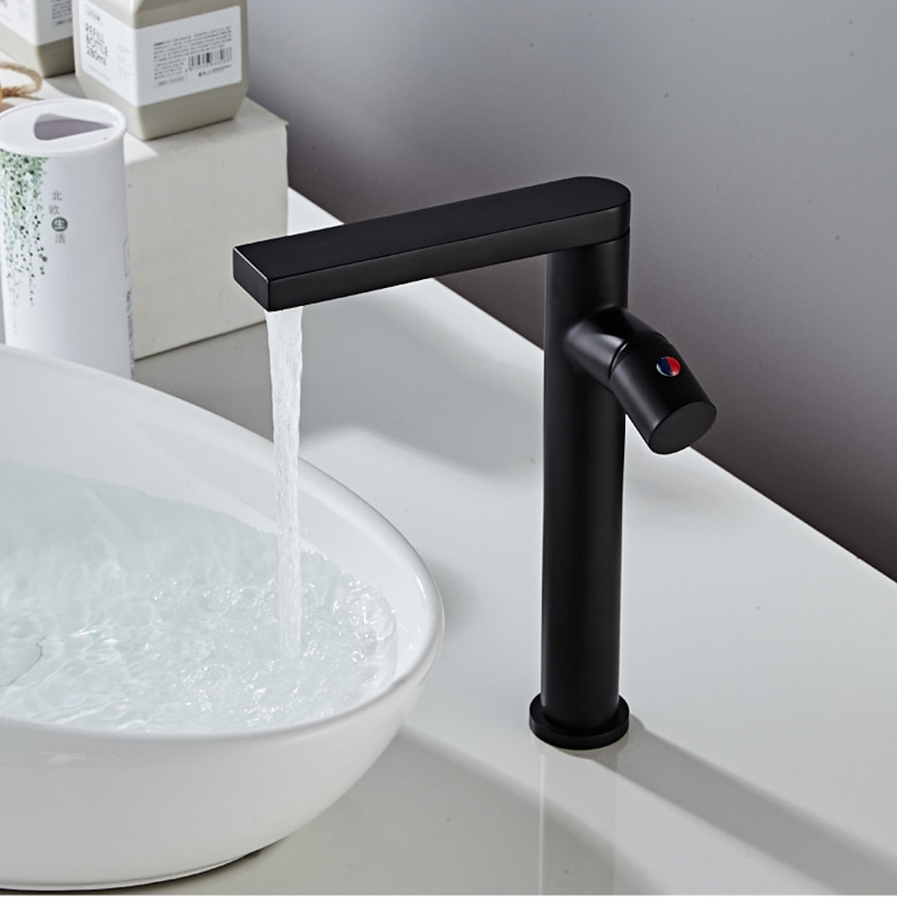 Matte Black Rotatable Spout Tall Vessel Faucet, Modern Single-Hole Single-Handle Bathroom Faucet