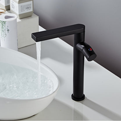 Matte Black Rotatable Spout Tall Vessel Faucet, Modern Single-Hole Single-Handle Bathroom Faucet