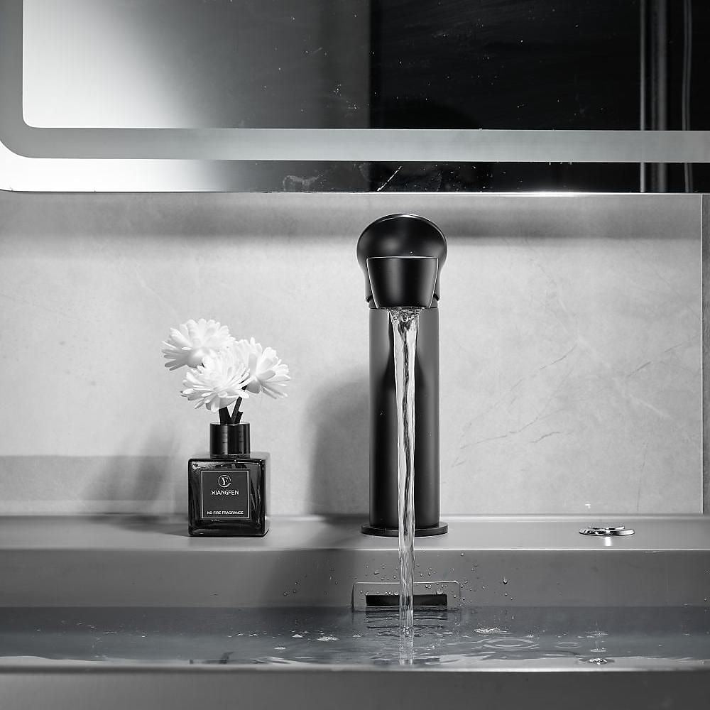 Modern Waterfall Bathroom Faucet, Single-Hole Brass Single-Handle Faucet, Matte Black / Matte White / Gunmetal / Chrome / Brushed Gold