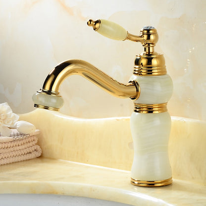 Retro Vintage Height-Adjustable Swivel Spout Bathroom Faucet, Single-Handle Single-Hole Brass Faucet, Gold / White / Black