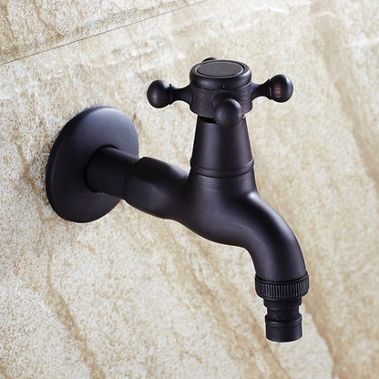 Vintage Wall-Mount Solid Brass Faucet, Single-Cold Cross Handle Faucet, Matte Black / Antique Brass