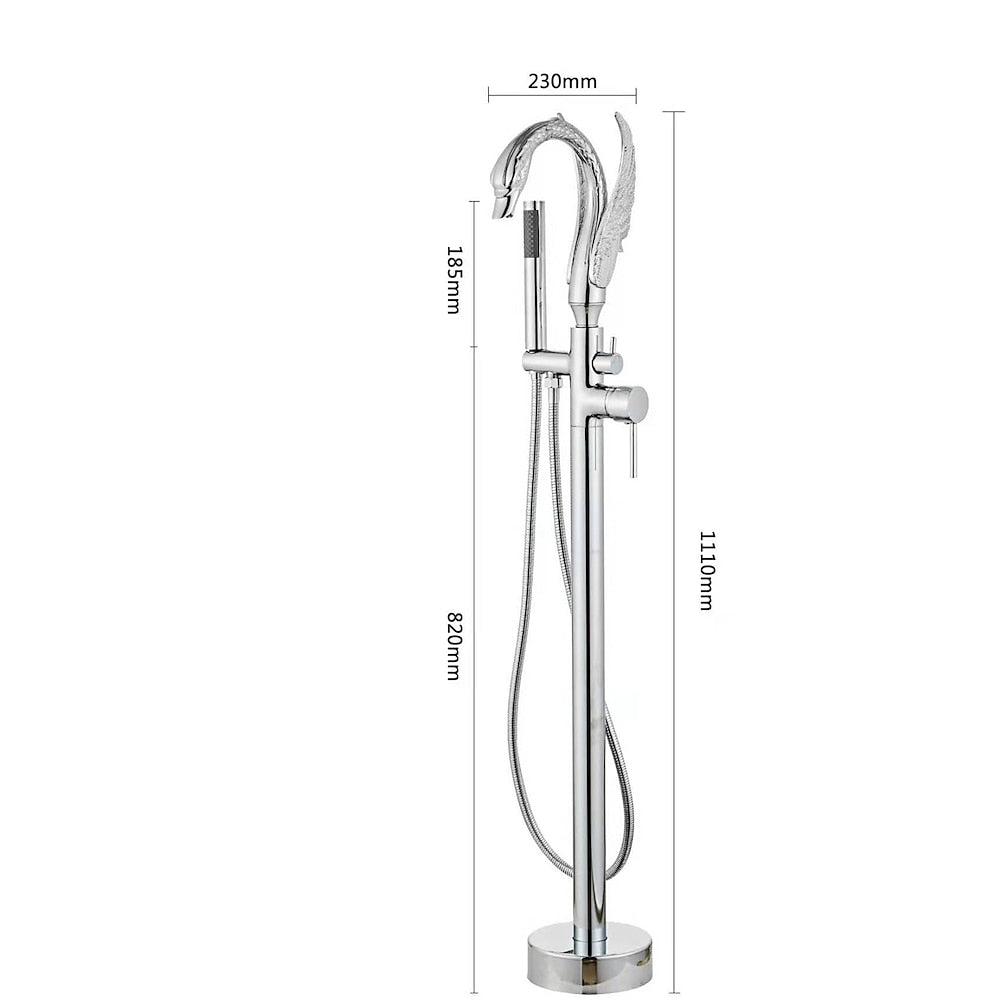 Swan-Design Freestanding Tub Filler Faucet, Single-Handle Bathroom Bathtub Faucet with Handheld Shower, Chrome / Polished Gold / Matte Black