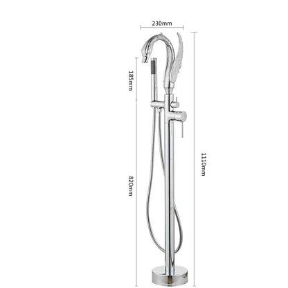 Swan-Design Freestanding Tub Filler Faucet, Single-Handle Bathroom Bathtub Faucet with Handheld Shower, Chrome / Polished Gold / Matte Black