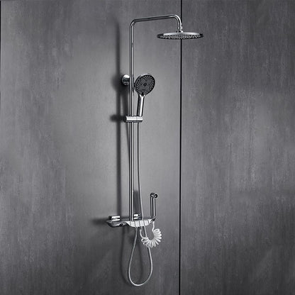 Thermostatic Wall-Mount Shower System, Multi-Function Rainfall Faucet with Handheld Shower, Chrome / Gunmetal