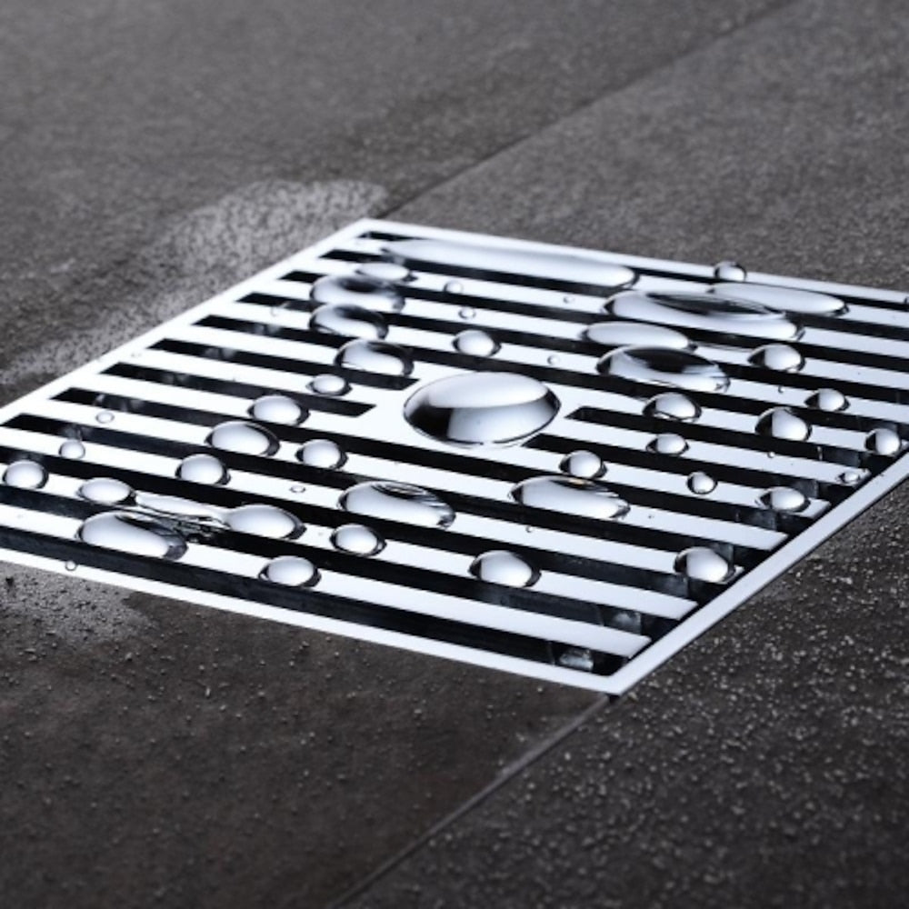 Chrome Square Floor Drain, Contemporary Brass Shower Drain with Removable Grate