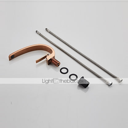 Modern Curved Rose Gold Bathroom Faucet, Single-Hole Single-Handle Faucet