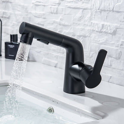 Modern Pull-Out Bathroom Sink Faucet, Single-Handle Swivel Spout Faucet, Brushed Gold / Chrome / Matte Black / Gunmetal