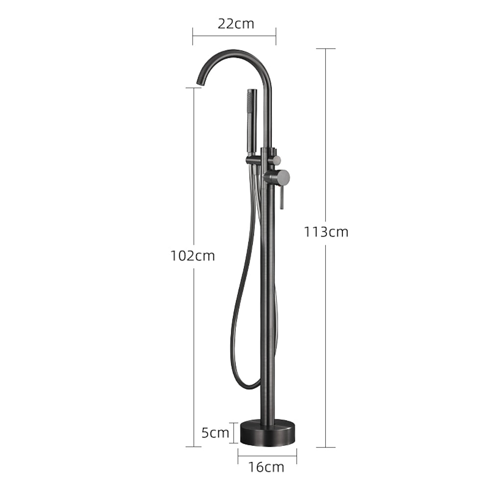 Gunmetal Floor-Mount Freestanding Tub Filler Faucet, Single-Handle Swivel Spout Bathtub Faucet with Handheld Shower