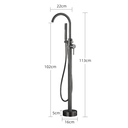Gunmetal Floor-Mount Freestanding Tub Filler Faucet, Single-Handle Swivel Spout Bathtub Faucet with Handheld Shower