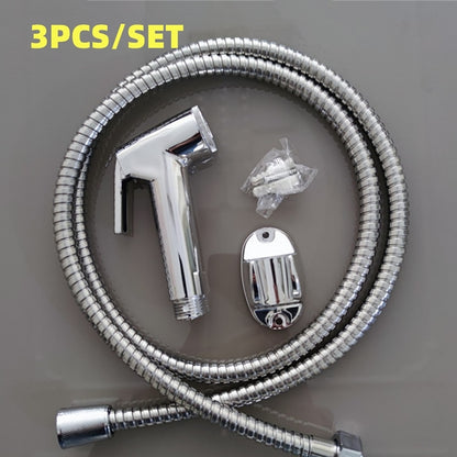 Handheld Toilet Bidet Sprayer, Wall-Mount Shattaf Sprayer Set with Hose, Silver / White