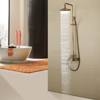 Traditional Antique Brass Wall-Mount Shower System, Single-Handle Rainfall Shower Head / Handheld Brass Sprayer