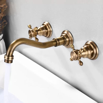 360-Degree Swivel Spout Wall-Mount Bathroom Faucet, Traditional Dual Cross Handle Brass Faucet, Antique Brass / Matte Black / Chrome / Matte White