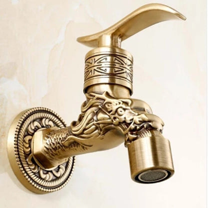 Antique Brass Wall-Mount Garden Faucet, Single-Handle Decorative Spigot Faucet