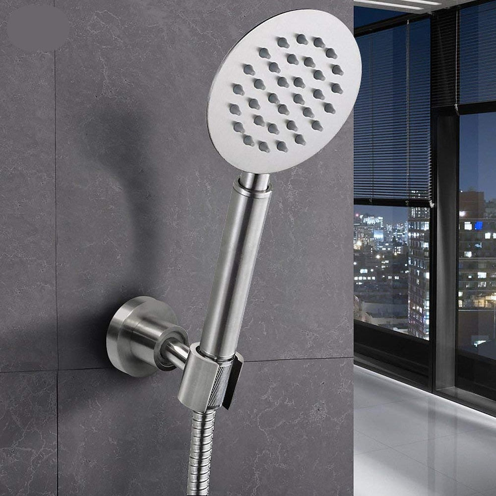 Brushed Stainless Steel Wall-Mount Shower Head Holder, 360-Degree Rotatable Adjustable Bracket for Handheld Shower / Bidet Sprayer