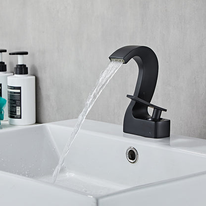 Waterfall Single-Hole Bathroom Faucet, Single-Handle Brass Faucet