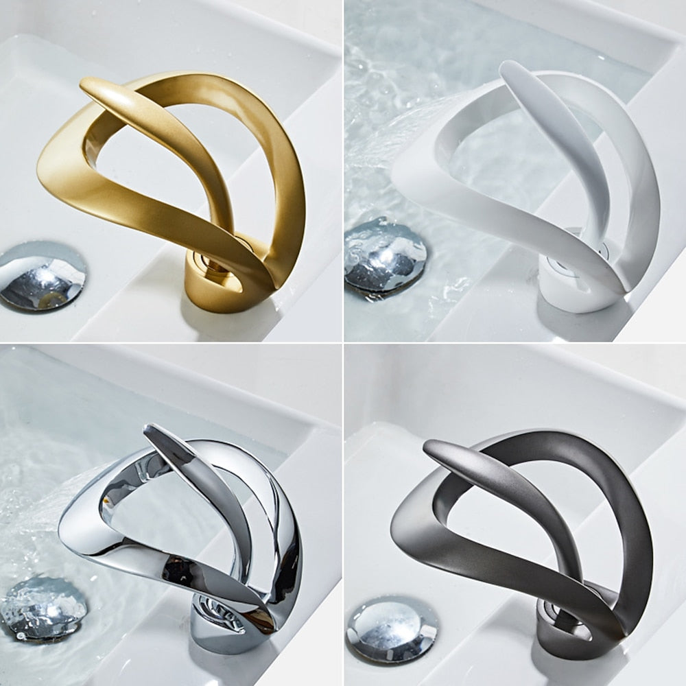 Waterfall Single-Hole Bathroom Faucet, Single-Handle Brass Vessel Sink Faucet, Matte Black / Chrome / Brushed Gold / Matte White / Gunmetal