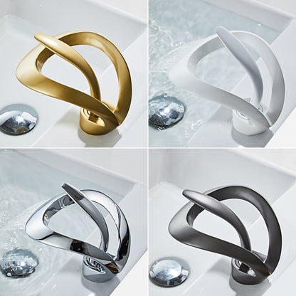 Waterfall Single-Hole Bathroom Faucet, Single-Handle Brass Vessel Sink Faucet, Matte Black / Chrome / Brushed Gold / Matte White / Gunmetal