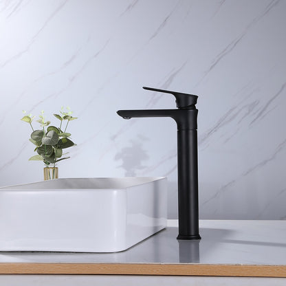 Matte Black Modern Single-Hole Vessel Sink Faucet, Single-Handle Tall Bathroom Faucet