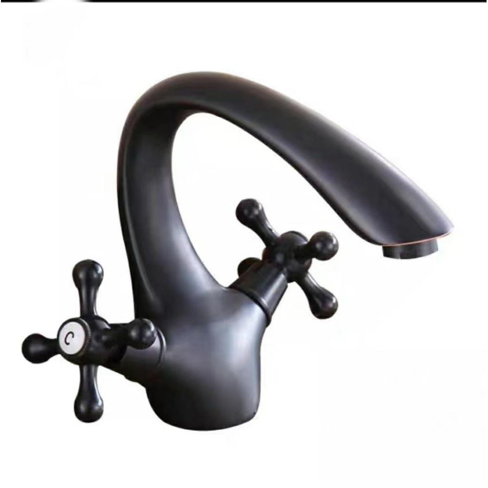 Traditional Dual-Handle Bathroom Faucet, High Arc Brass Sink Faucet, Polished Gold / Chrome / Antique Brass / Oil-Rubbed Bronze
