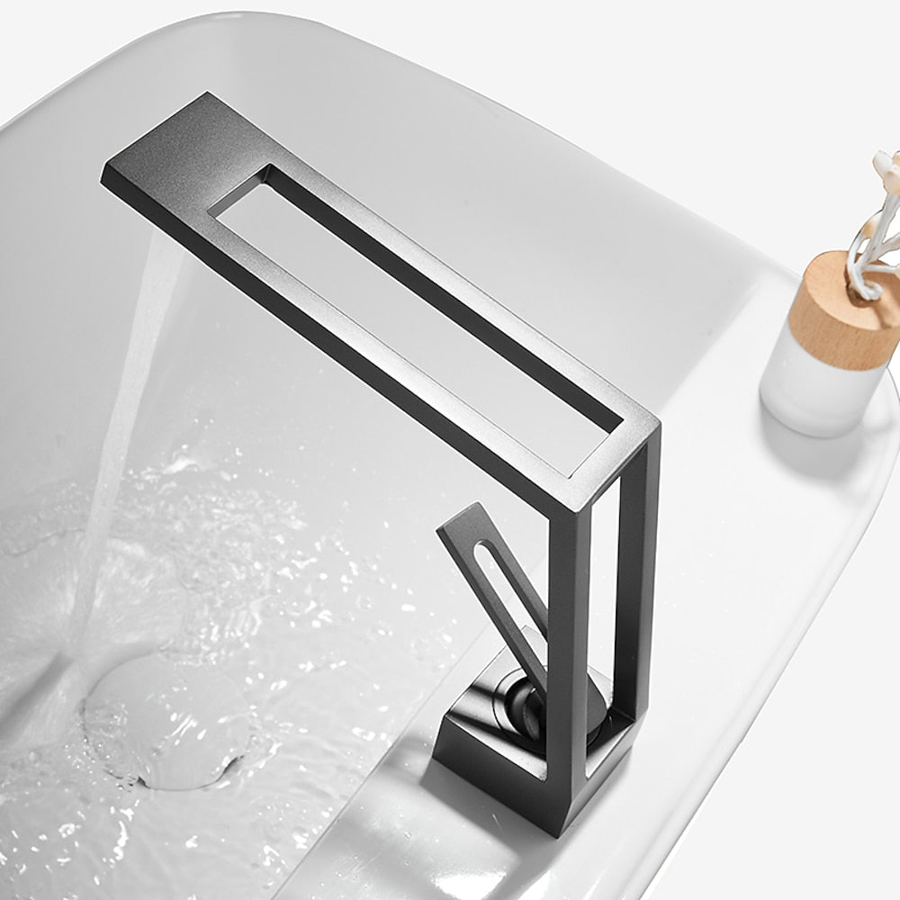 Modern Waterfall Bathroom Faucet, Single-Handle Brass Sink Faucet, Matte Black / Brushed Gold / Gunmetal / Matte White