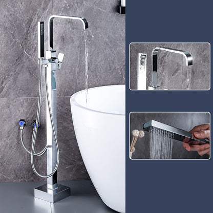 Modern Freestanding Tub Filler Faucet, Single-Handle Brass Bathtub Faucet with Handheld Shower, Chrome / Matte Black