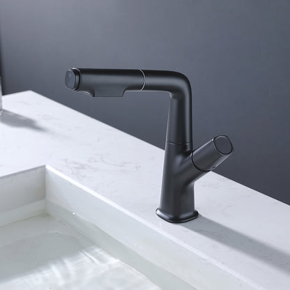 Modern Height-Adjustable Pull-Out Bathroom Faucet, Single-Hole Single-Handle Brass Faucet, Chrome / Matte Black / Matte White / Gunmetal