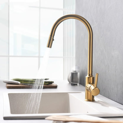 Pull-Down High-Arc Kitchen Faucet, Single-Handle Brass Faucet
