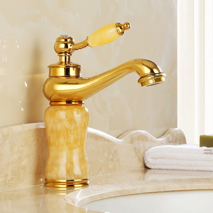 Jade Insert Bathroom Faucet, Modern Single-Hole Single-Handle Brass Faucet, Gold / White / Black