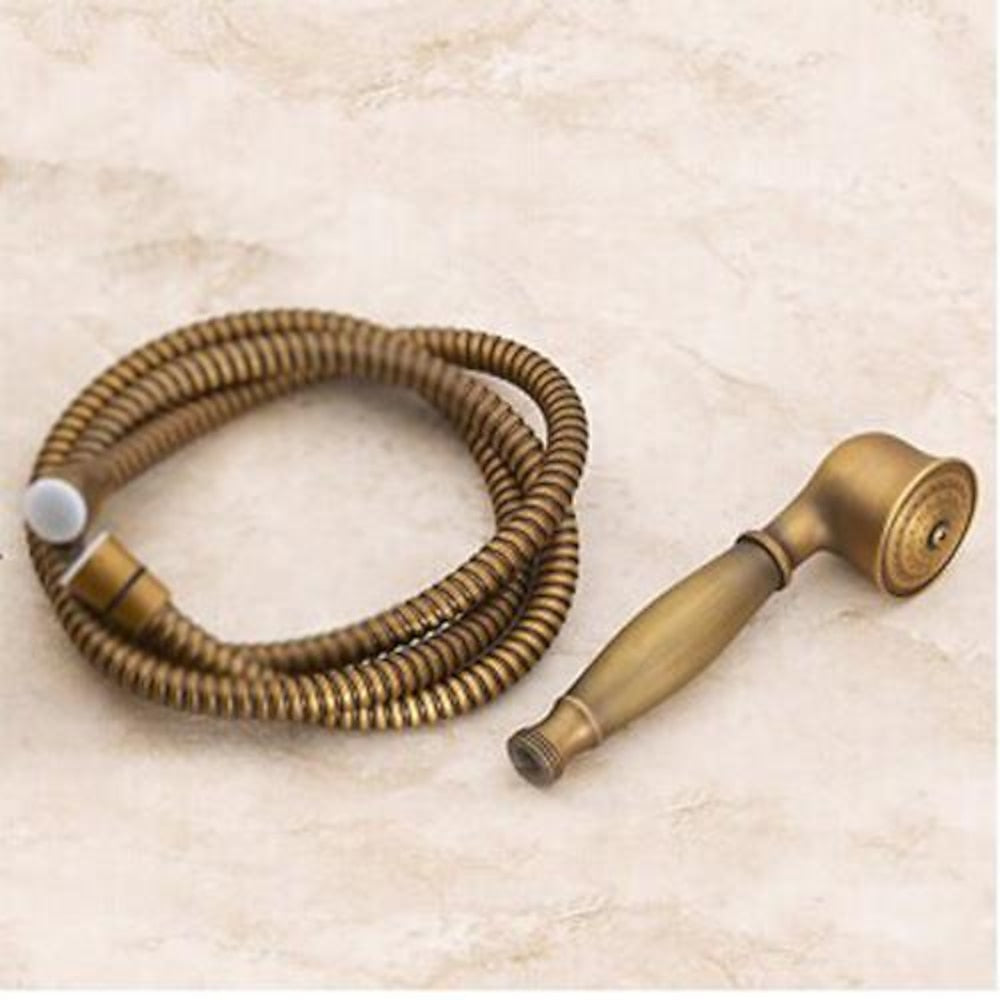 Traditional Antique Brass Handheld Shower Head, Vintage Sprayer with Flexible Shower Hose